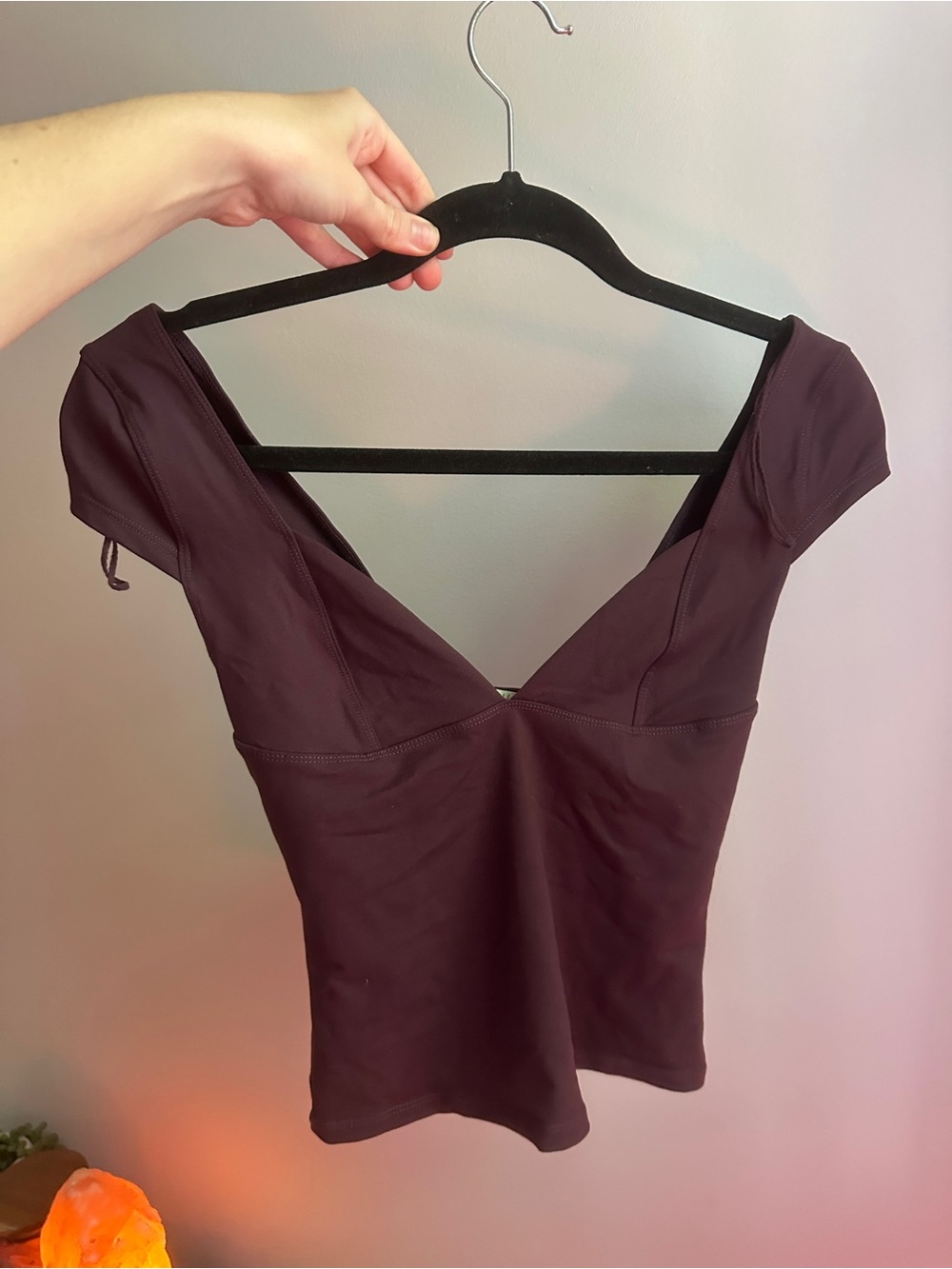 Free People Low cut Cap Sleeve Top in Deep Plum